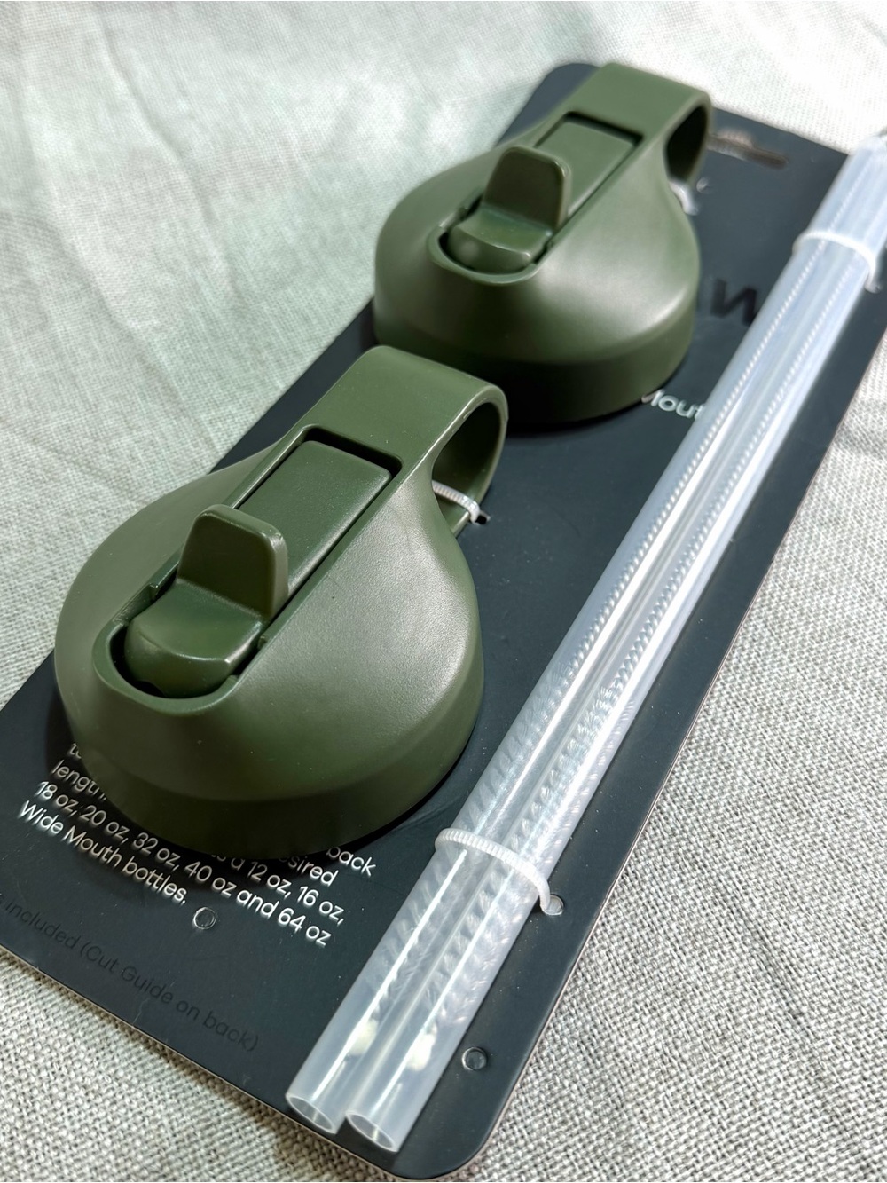 Olive Green Replacement Water Bottle Lids with Straws
